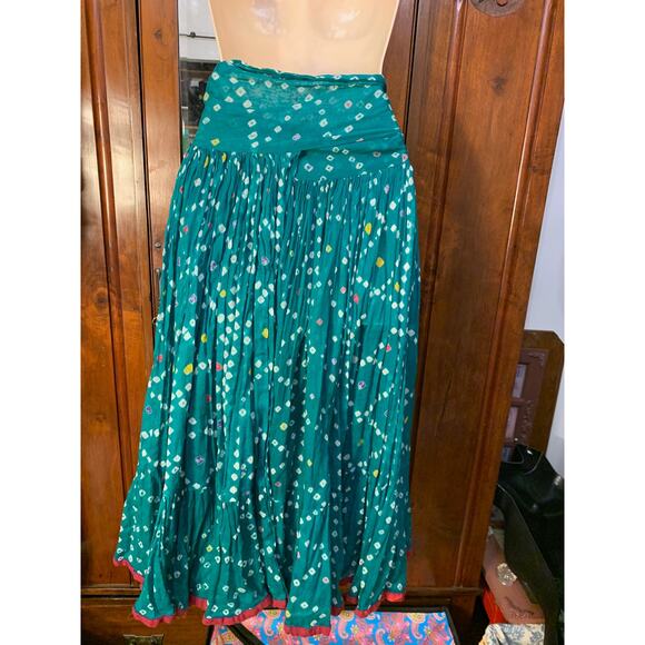 VINTAGE 70's SEVENTIES ADINI COTTON BLOCK PRINT WRAP SKIRT S FESTIVAL BOHO! - Picture 7 of 9